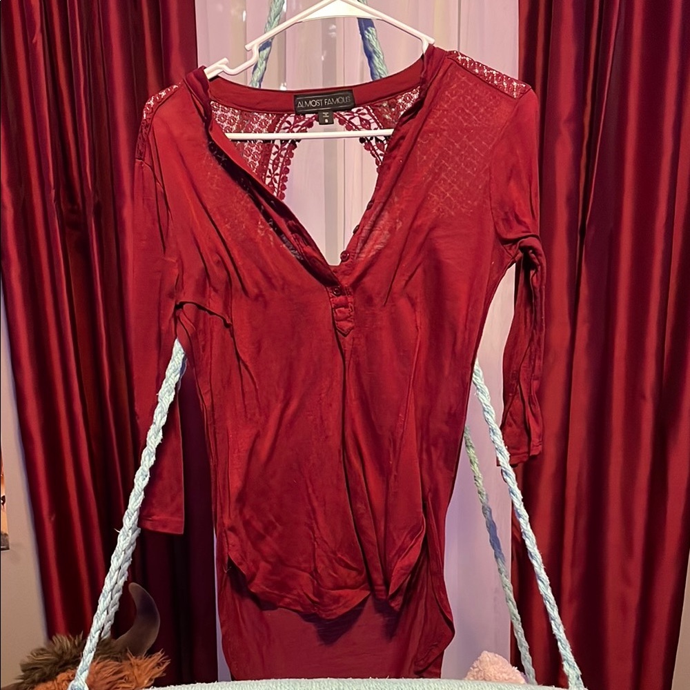 Almost Famous Red 3/4 Sleeve Cut Out Blouse